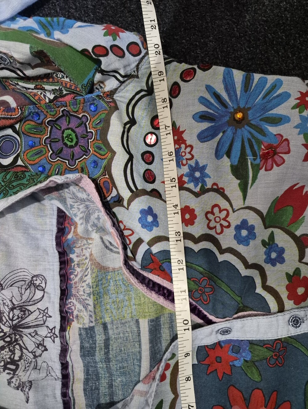 Desigual Patchwork Floral Embellished Tunic Blouse Blue Size L - Picture 8 of 9